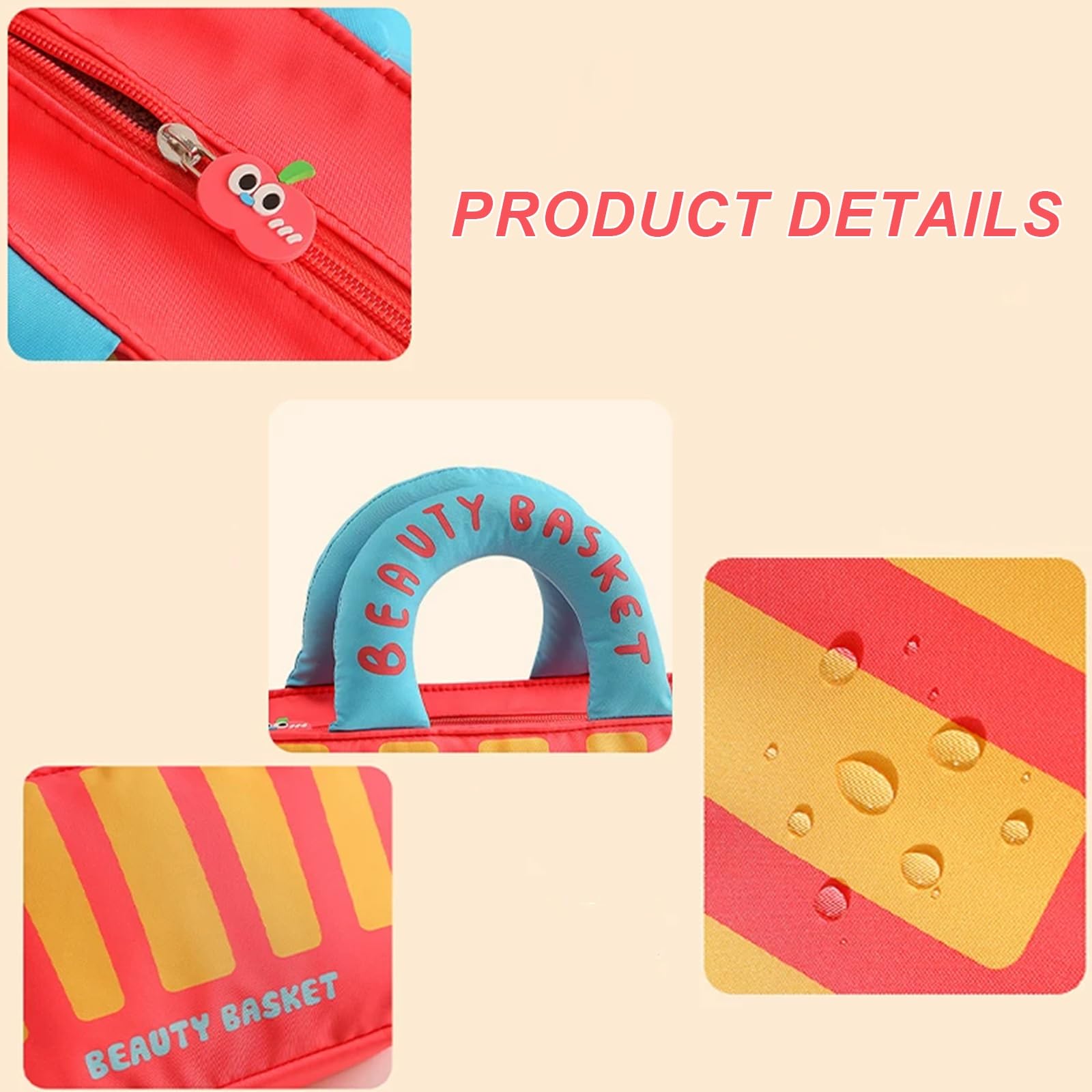 Make Up Tasche mit Leichtgängigem Reißverschluss, Kulturtasche für Reisen, im Retro-Marktkorb-Stil, mit Weichem Griff, für Hautpflege und Tägliche Utensilien