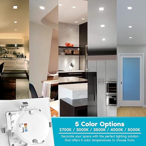 Miniatura 2 de LUXRITE Paquete de 12 luces LED empotrables cuadradas de 4 pulgadas, temperatura de color seleccionable 2700K  3000K  3500K  4000K  5000K, luces