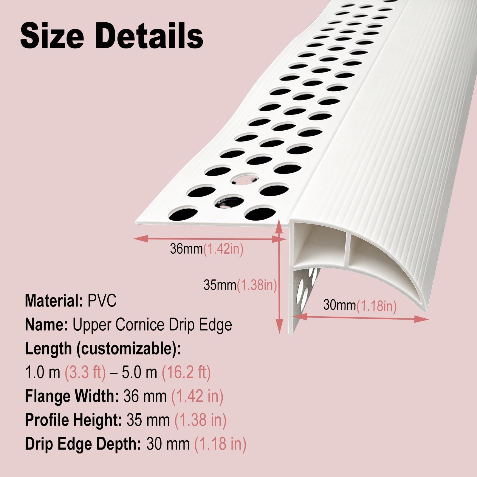 Profilo PVC Forato Gocciolatoio, Deviatore Pioggia Muro