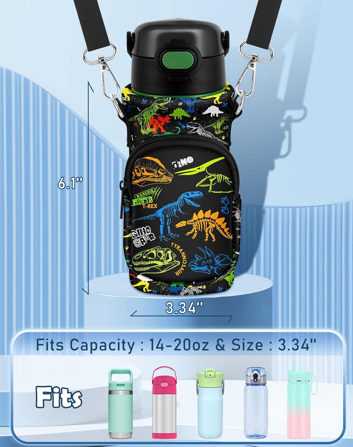 Water Bottle Carrier with Strap - Insulated Neoprene Water Bottle Holder Bag with Pocket for 14-20 oz - Image 2