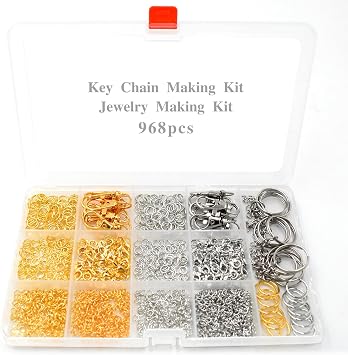 968pcs Jump Rings for Jewelry Making Kit, PEOUWNES Gold & Silver Keychain Rings with Lobster Clasps, DIY Bracelet Necklace Charms Supplies Multi-Use Craft Set