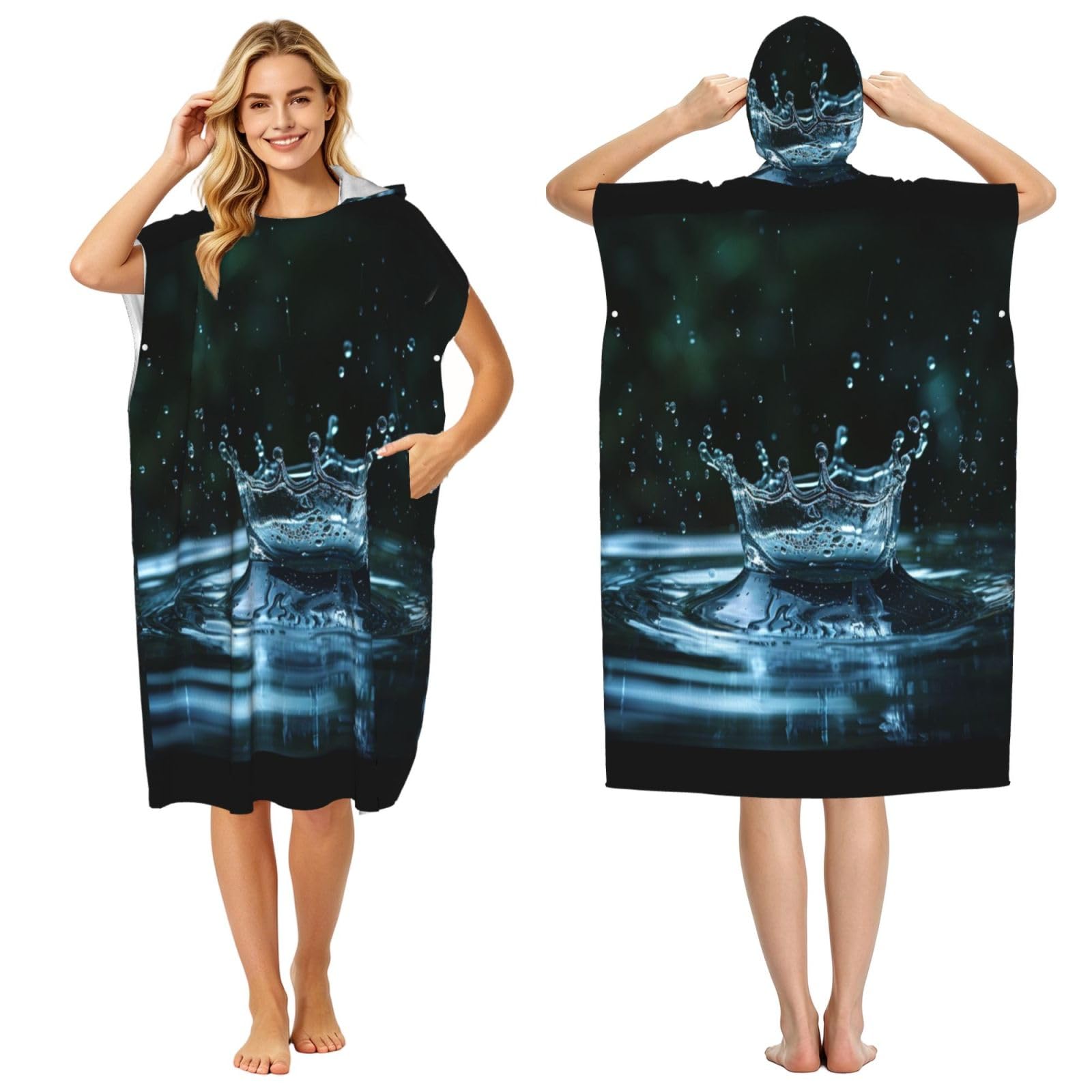 KLGRTJHK Raindrop Adult Hooded Beach Poncho Towel 43"X35"