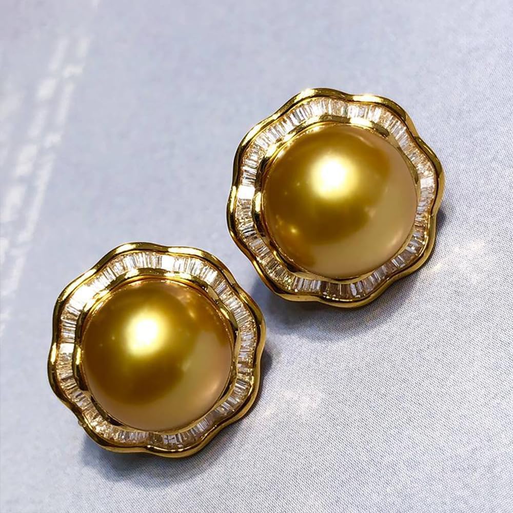 NONNYL Wife Jewelry 18K Gold Earrings - Genuine South Sea Golden Pearl Jewelry Earrings for Women, Birthday Jewelry for Girlfriend, Valentine's Day for Wife NO1146
