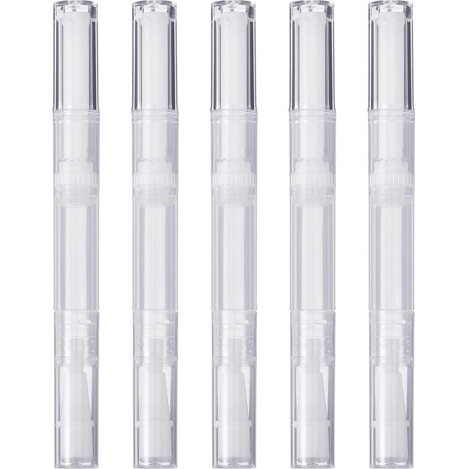 Maxdot 5 Pack 3 ml Pens Empty Nail Oil Pen with Brush Tip, Cosmetic Lip Gloss Container Applicators Eyelash Growth Liquid Tube (Transparent)