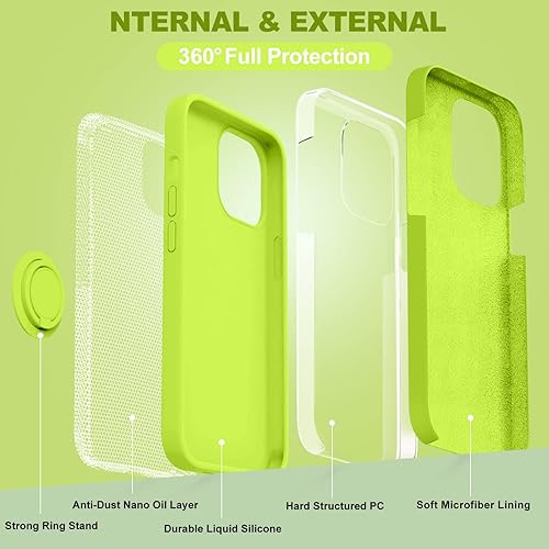 Miniatura 4 de MOCCA Funda compatible con iPhone 14 Plus con soporte de anillo, silicona líquida, forro de microfibra, funda protectora antiarañazos de cuerpo