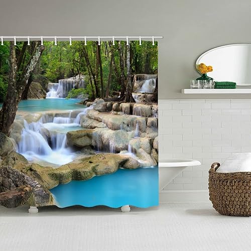 Miniatura 8 de El baño utiliza cortina de ducha 3D Forest Stream, la bañera utiliza lujosas cortinas de ducha impermeables estándar, cortina de ducha de tela