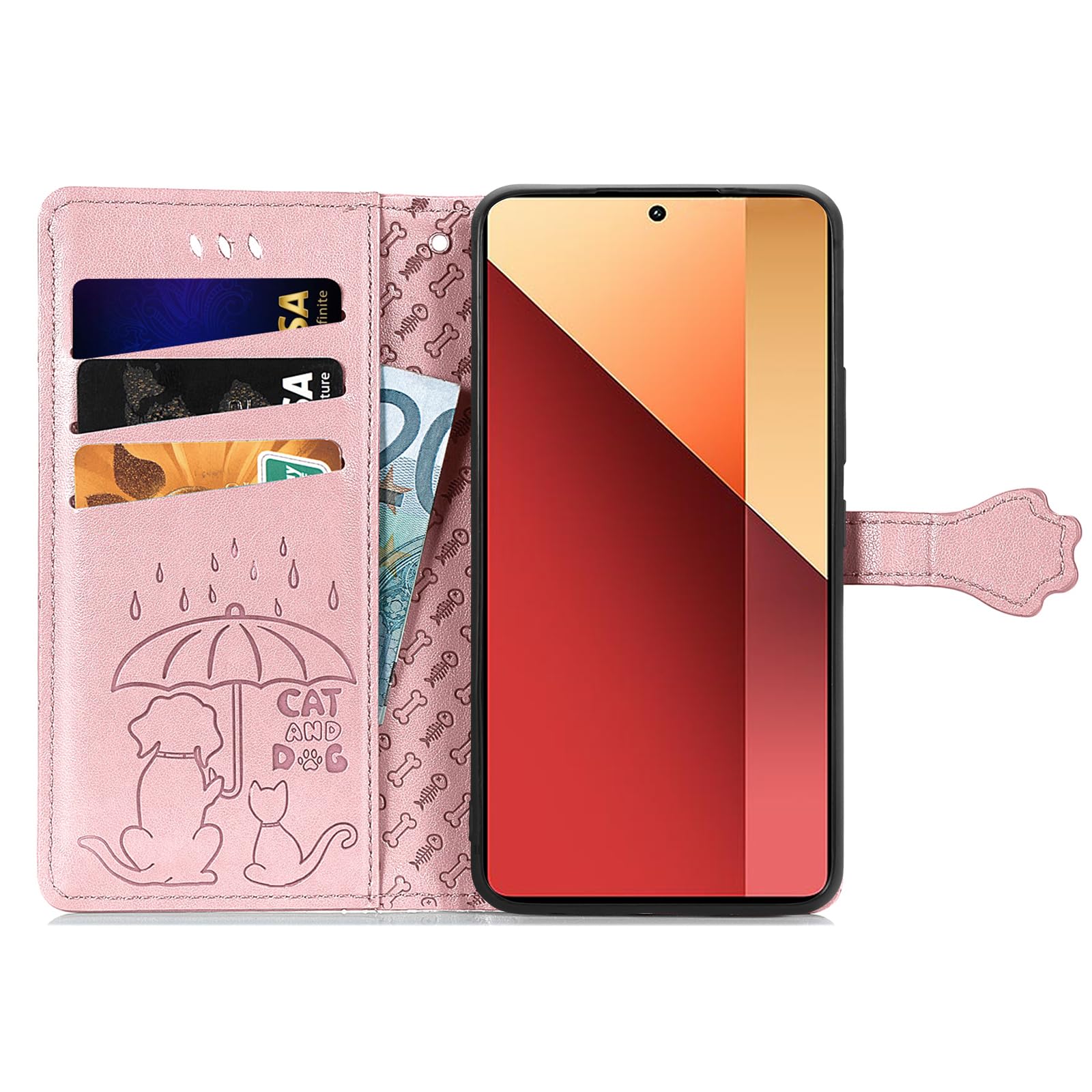 Fertuo Custodia Portafoglio A Libro Per Redmi Note 14S / Note 13 Pro 4G / POCO M6 Pro – Cover In Pelle PU Con Disegno Gatto E Cane – Viola - 4