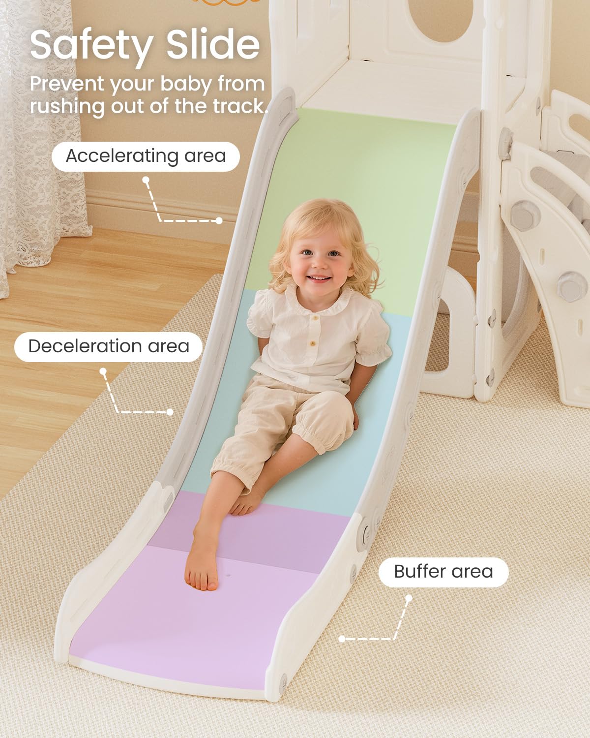 Kinder Rutsche, 5-in-1 Indoor Outdoor Rutsche, Kinderspielplatz mit Basketballkorb, Ablage und Teleskop, Spielplatz für Kinder ab 1 Jahr, Grau