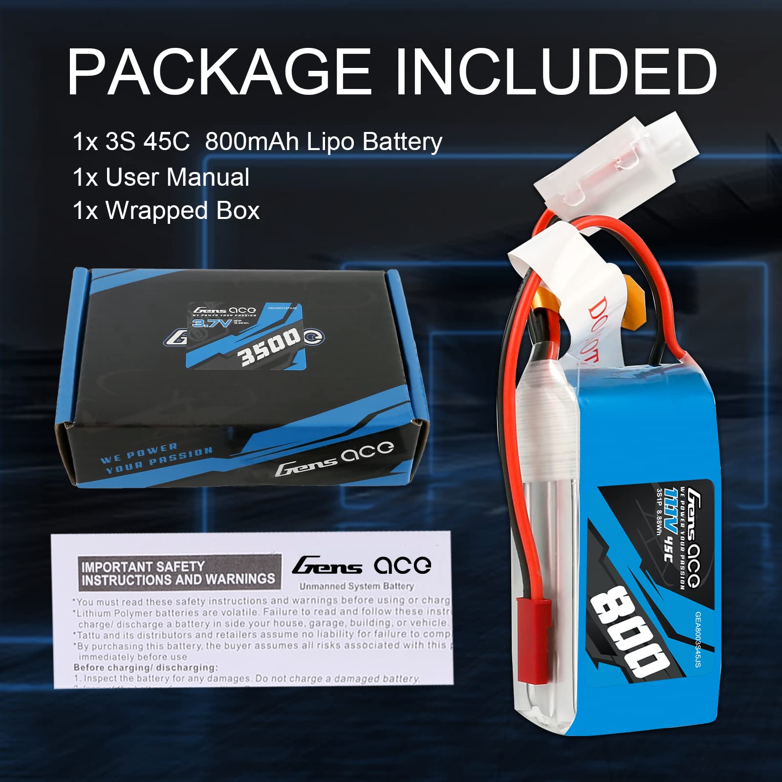 Amazon.com: Gens ace 3S Lipo Battery 11.1V 800mAh 45C Lipo Battery