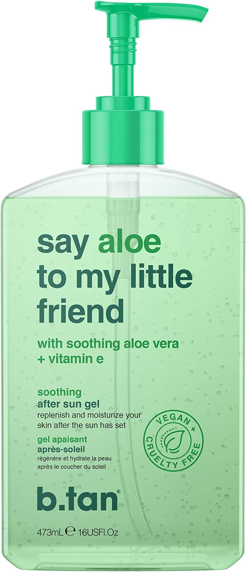 b.tan Aloe Vera Gel | Say Aloe To My Little Friend - Ultra Hydrating, Soothing After Sun Aloe Gel with Vitamin E, Leaves Skin Soft & Smooth & Prevents Icky Peeling Feeling, Paraben Free, 16 Fl Oz