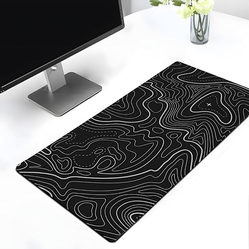 Teesown Large Black Topographical Extended Mouse Pad (11x23) for Laptop Desktop PC and Gaming Desk Mat Rubber Base Desk Pad