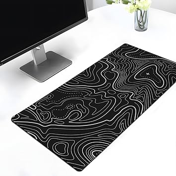Large Black Topographical Extended Mouse Pad (11x23) for Laptop Desktop PC and Gaming Desk Mat Rubber Base Desk Pad