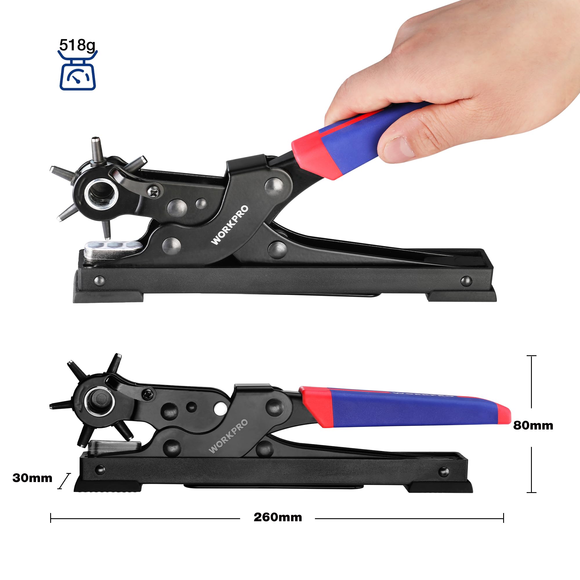 Image secondaire de Pince Perforatrice Rotative WORKPRO pour Cuir et Tissus avec 6 Poinçons Interchangeables