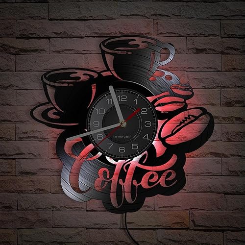 Timethink Reloj de pared LED para cafetería de 12 pulgadas con 7 modos luminosos, cuarzo silencioso, sin tictac, vintage, decorativo, analógico,