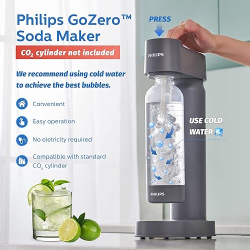 Miniatura 8 de PHILIPS Máquina para hacer agua con gas, máquina de transmisión de soda para carbonatación con botella de carbonatación de 1 litro, máquina de agua