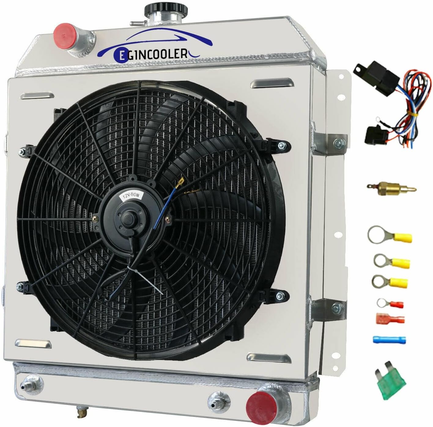 3 Row Core Aluminum Radiator Replacement for 1958 Chevrolet Chevy Impala Bel Air Biscayne All Aluminum Radiador with Shroud fan and Relay