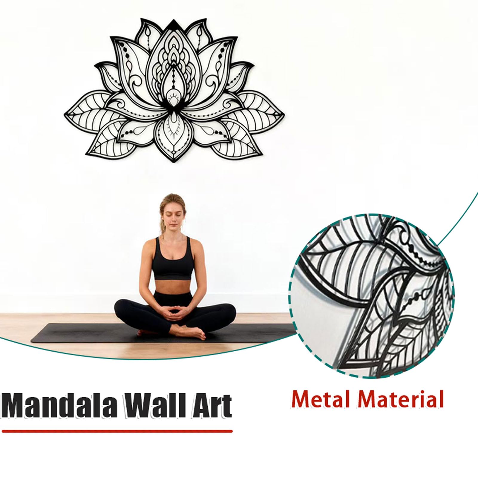 Grande Mandala da Parete in Metallo,Arte della Parete del Fiores di Loto in Metallo,Decorazione da Parete in Metallo con Mandala 3D,Decorazione per la Meditazione Yoga,per Soggiorno,Ufficio