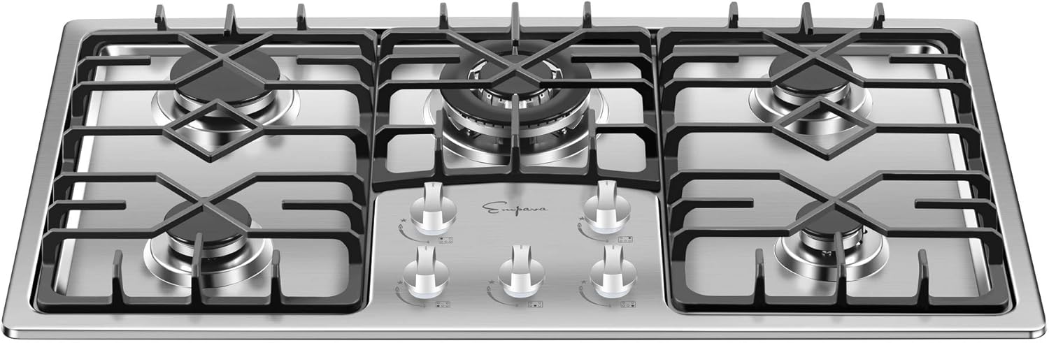 Hottest Sales Empava 36 in Gas Cooktop with 5 Italy Sabaf Sealed Burners NG/LPG Convertible Stove in Stainless Steel EMPV-36GS5B90S