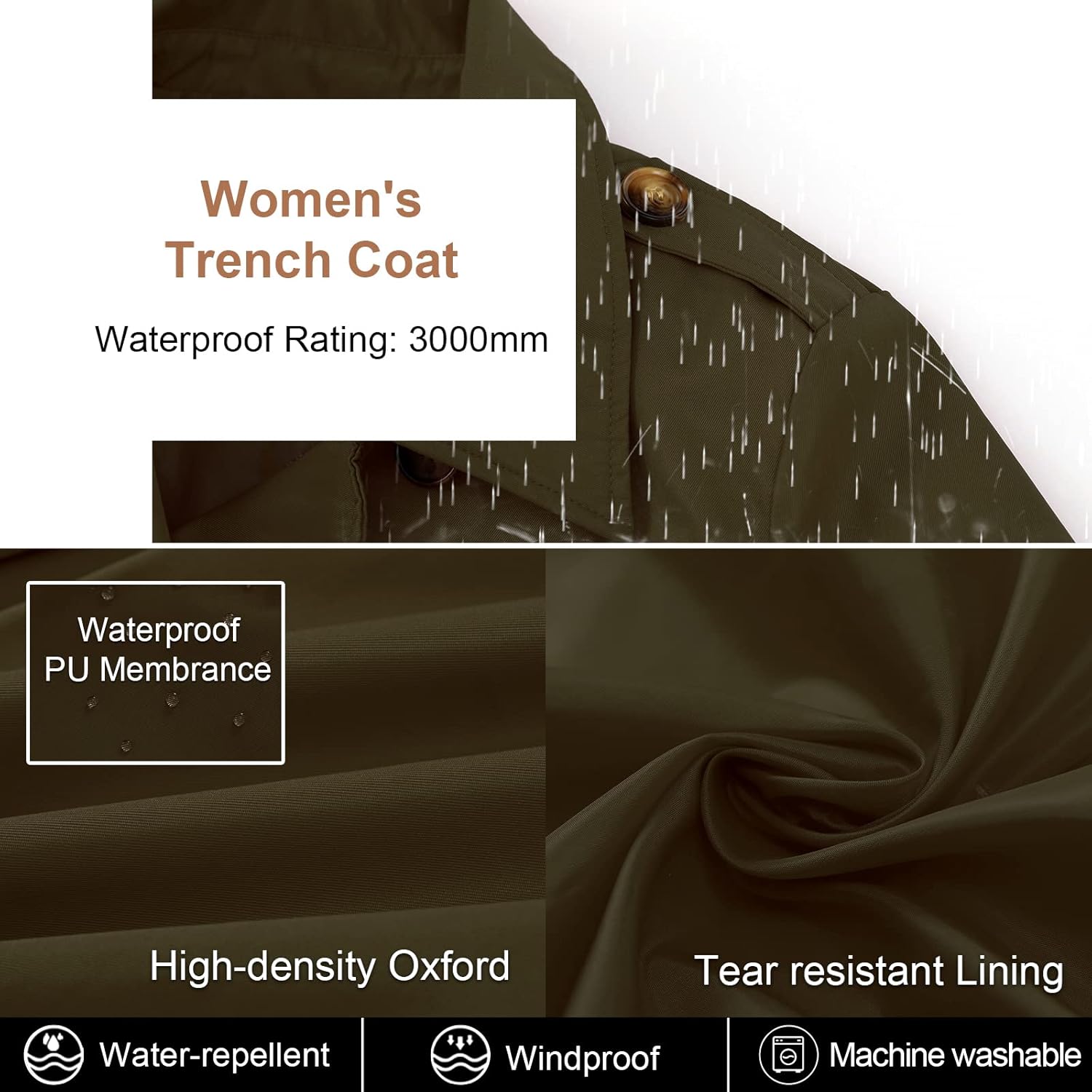 CREATMO US Women's Trench Coat Double-Breasted Classic Lapel Overcoat Belted Slim Outerwear Coat with Detachable Hood - Image 4