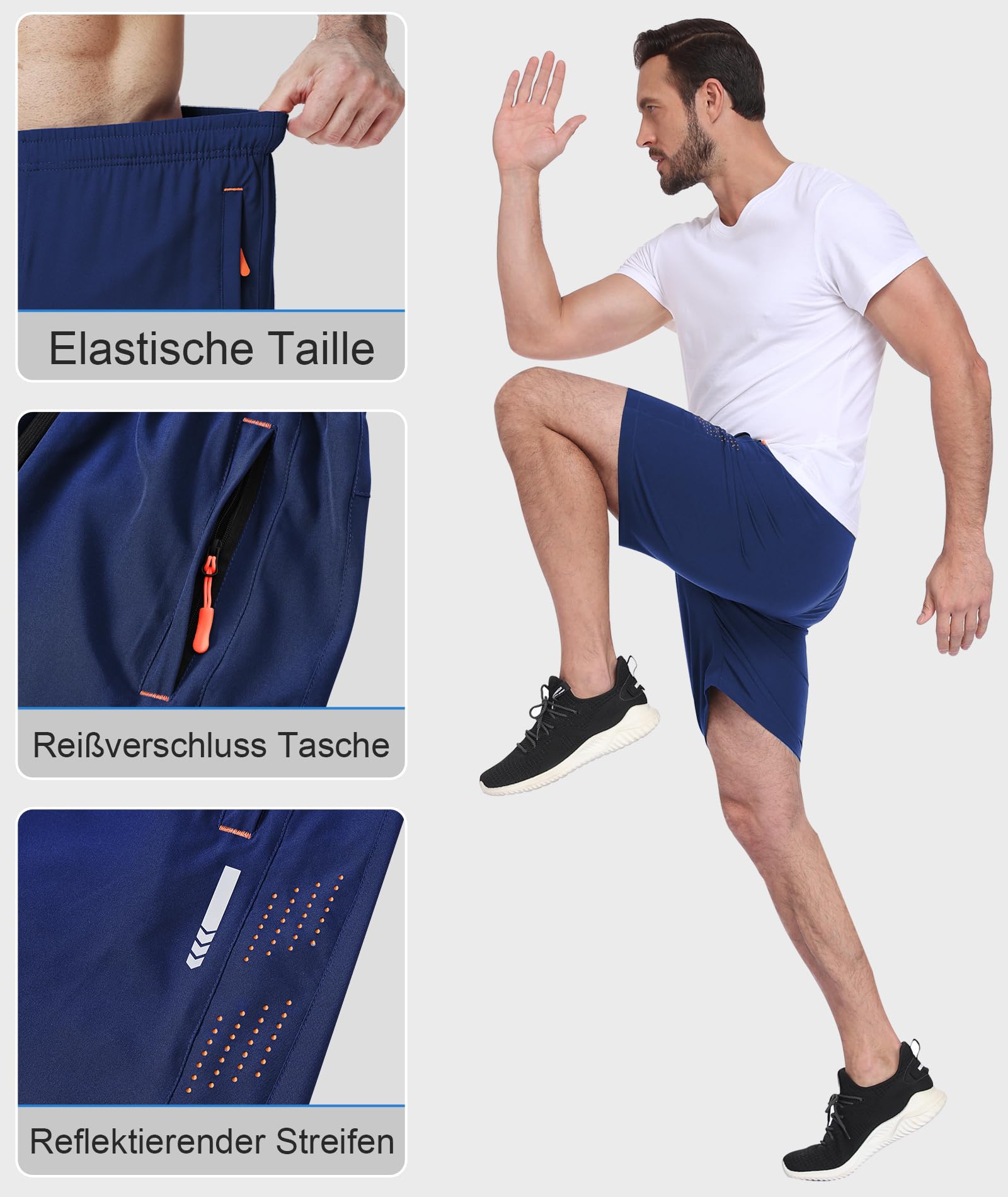 Zoofly Shorts de Sport pour Hommes Shorts de Gym Running Respirant Sec Rapide avec Poches à Fermeture Éclaire Taille Élastique Bande Réfléchissante