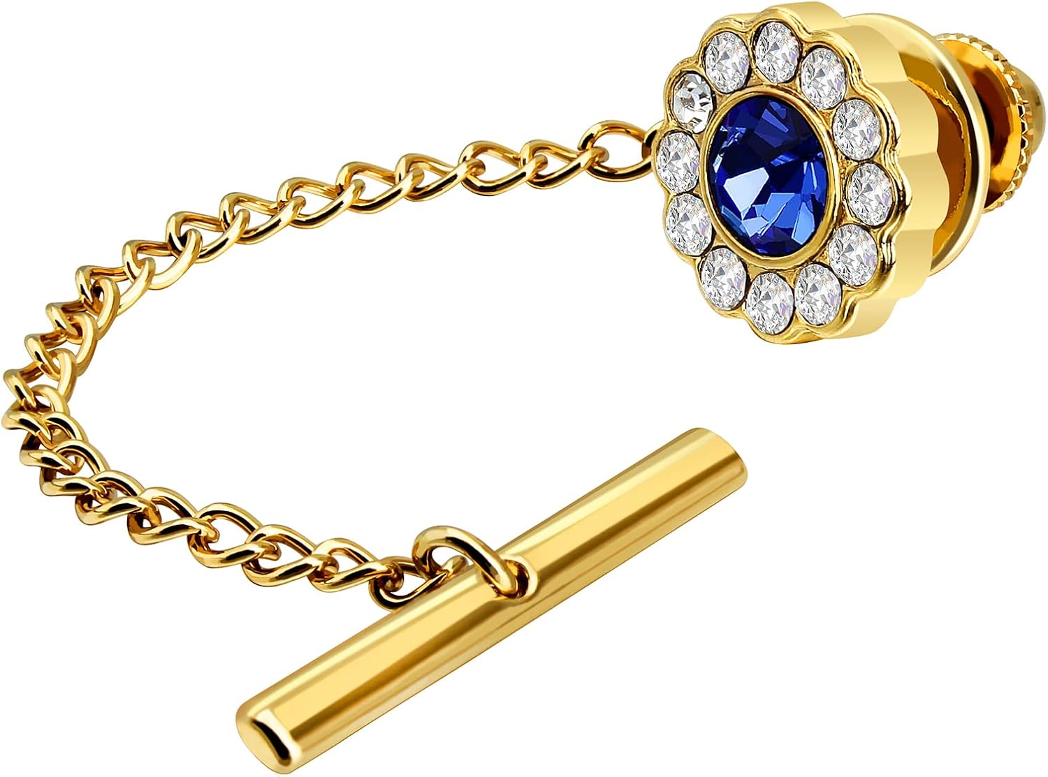 AMITER Crystal/Pearl Tie Tack with Chain, Gold Mens Tie Pin Necktie Pins Lapel Pin for Wedding Birthday Anniversary Party