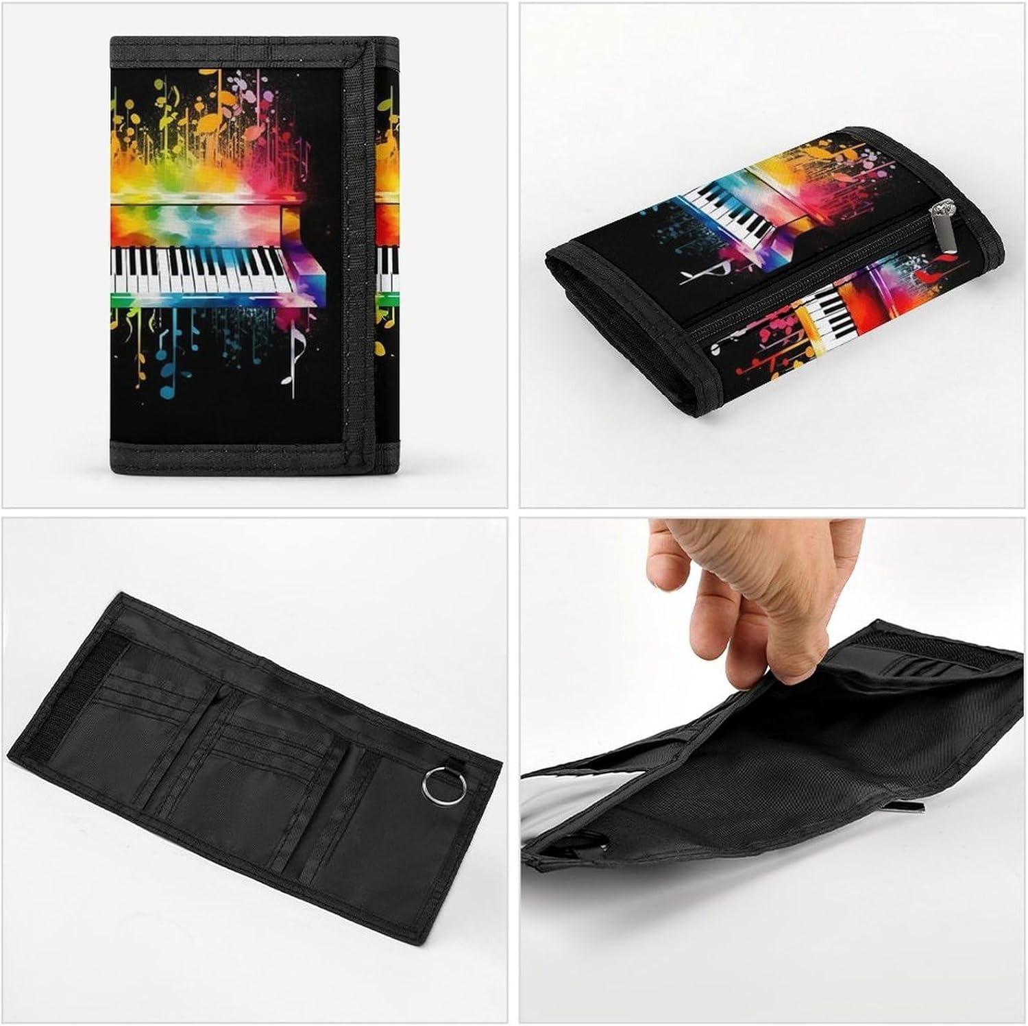 Colorful Piano Keyboard Music Note Wallet for Men, Extra Capacity Trifold Wallet for Women, Foldable Money Clip with ID Window for Pocket, Credit Card Holder, Personalized Wallets for Travel image 5