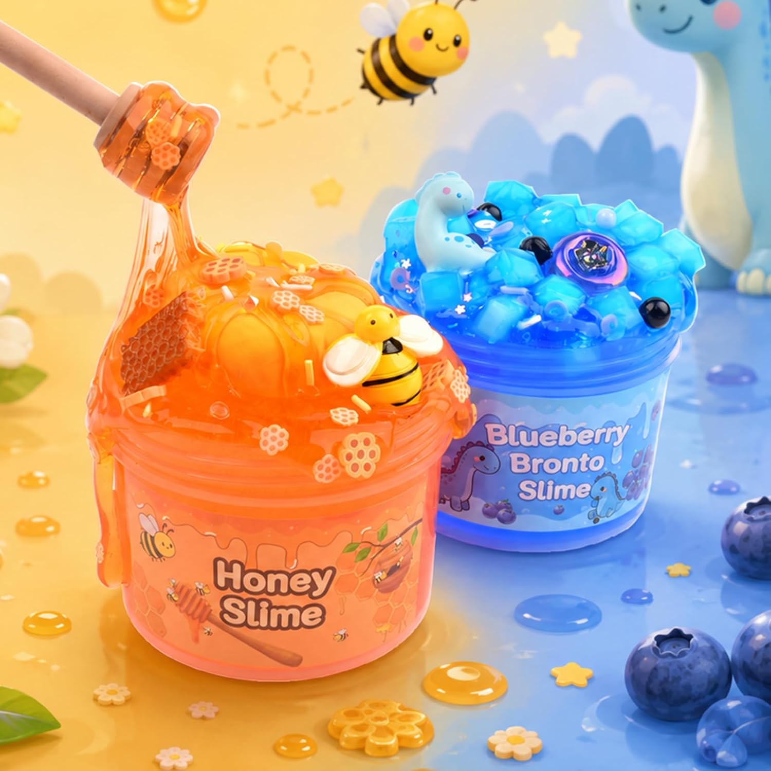 2 Pack Honey Slime Kit 14 oz, Bronto Clear Jelly Slimes for Kids | ASMR Slime, Gift Card Toys for Kids, Party Favors Goodie Bag, Easter Basket Stuffers, Birthday Gifts for Girls Boys Ages 4-12