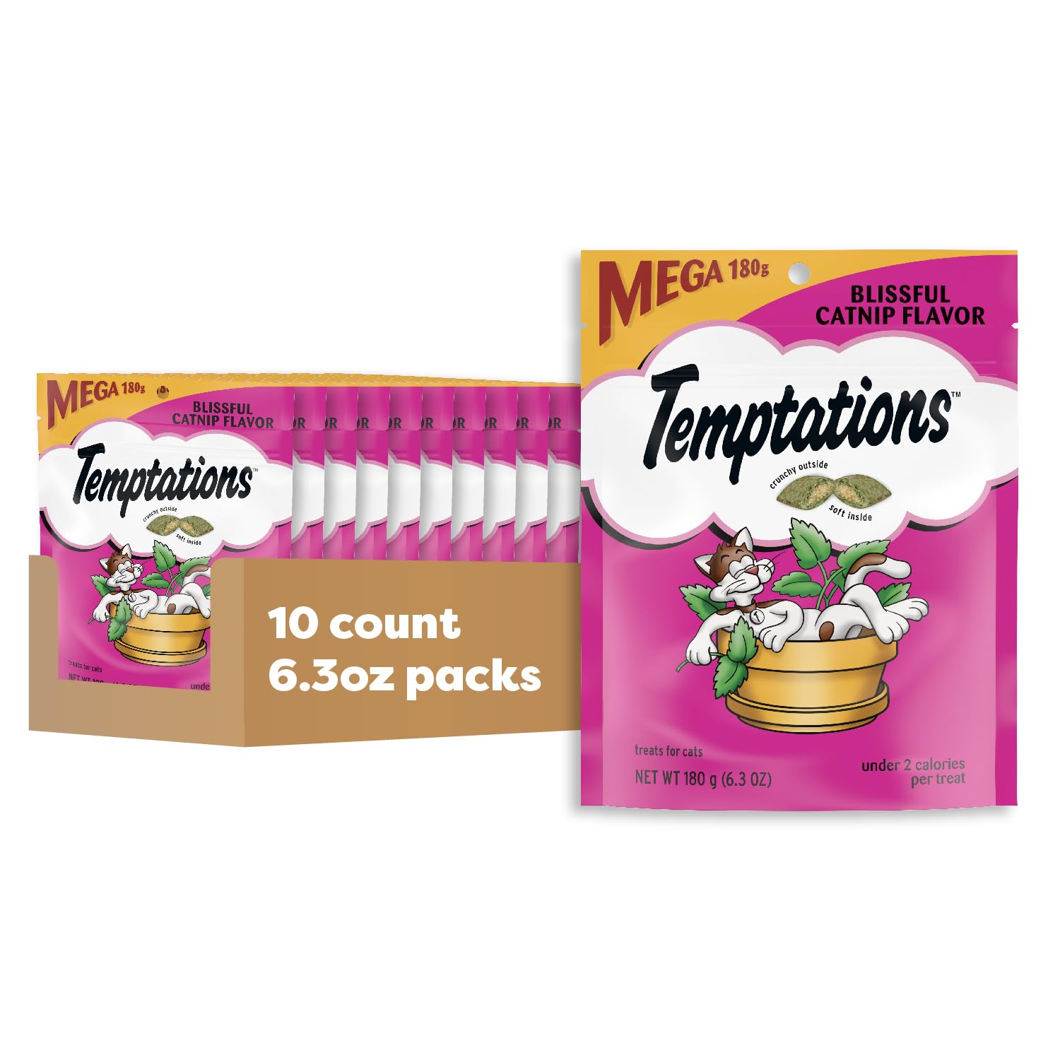 TEMPTATIONS Classic Treats for Cats Blissful Catnip Sabor 6 oz (Paquete de 10)