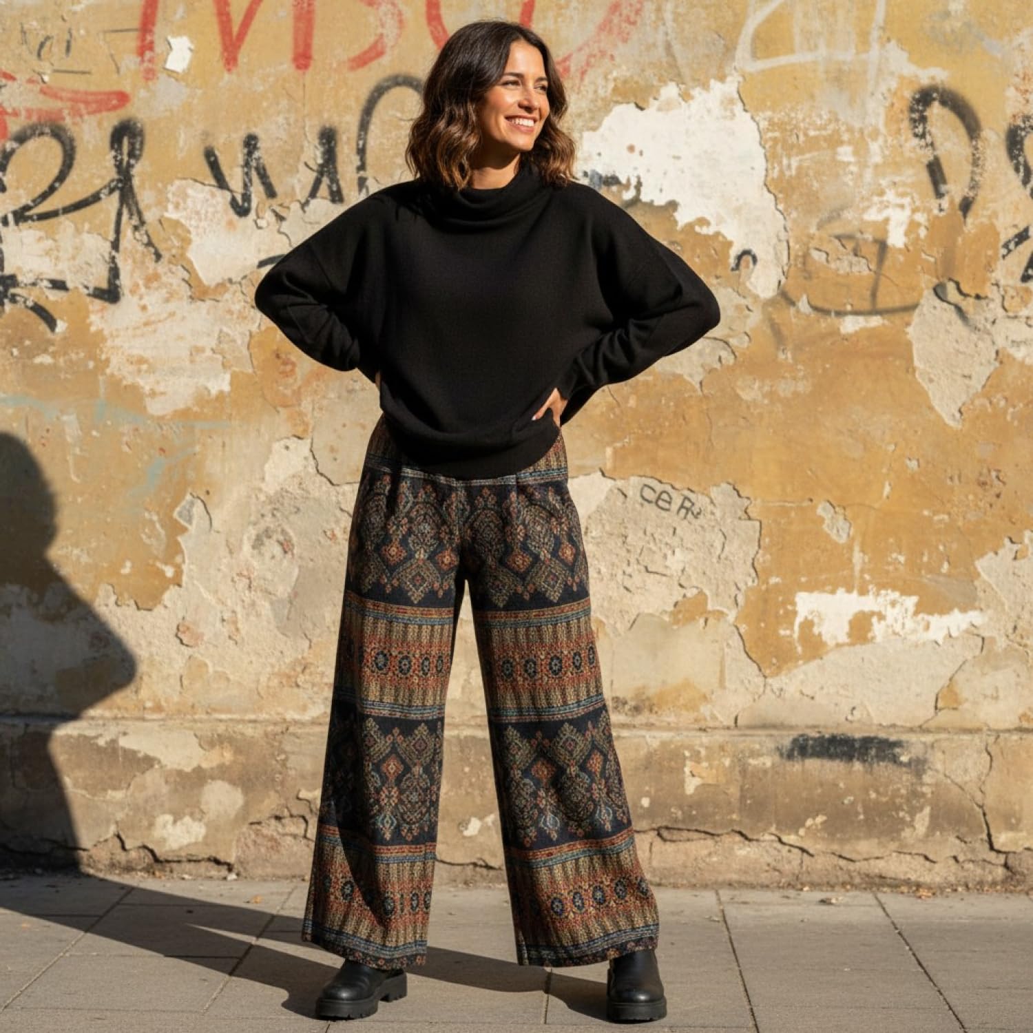 Oversize Shirt, Rollkragen Strickpullover, Plus Size Damen, Loose fit, Cappuccino