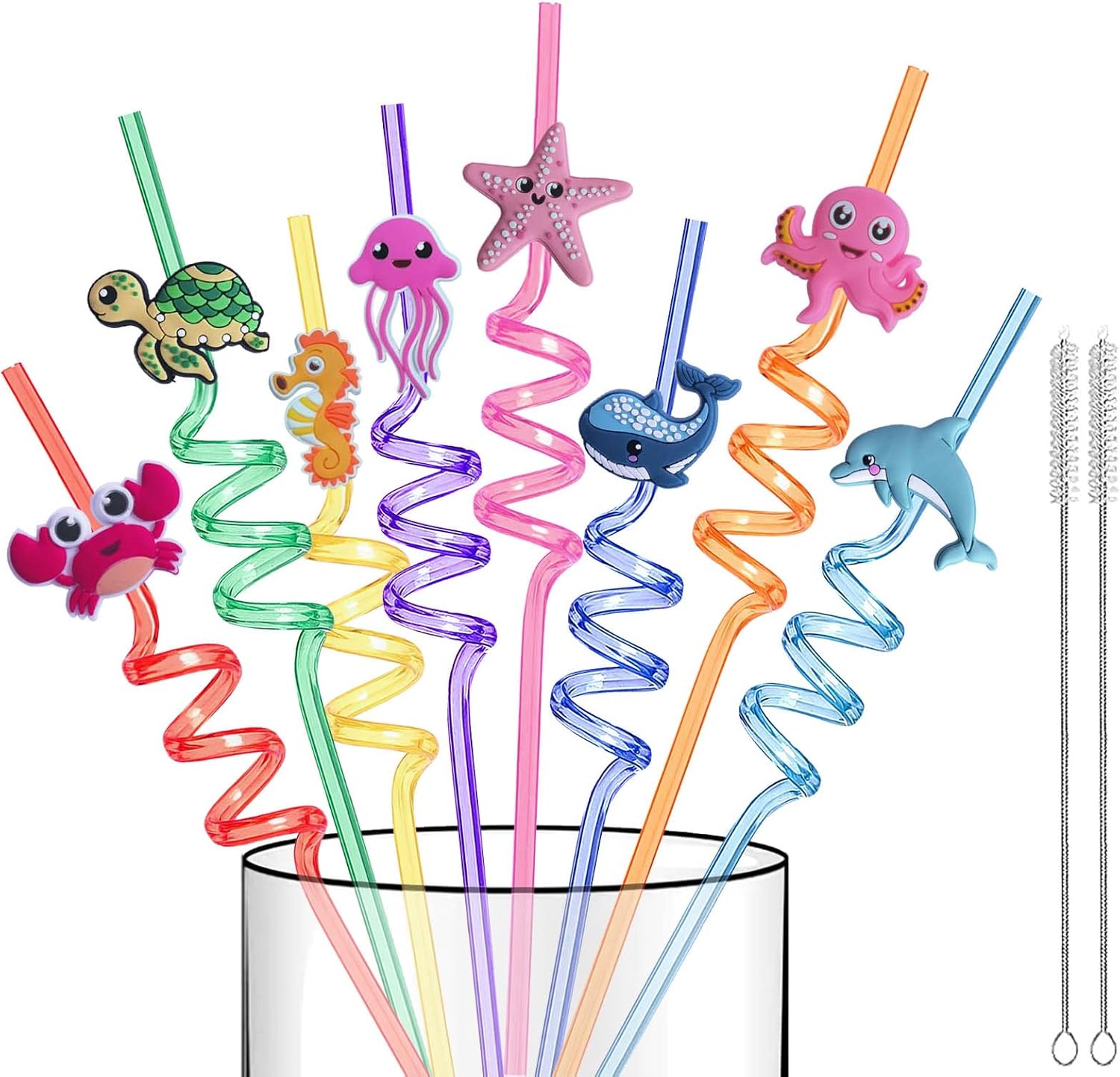 Reusable Sea Animal Straws for Sea Party Favors, 16 PCS