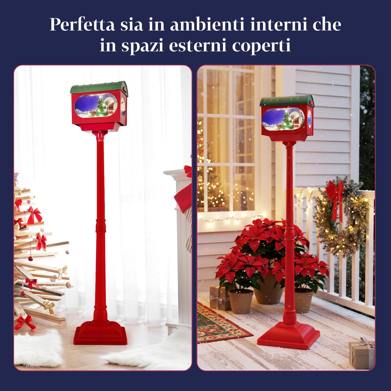 Avilia – Lampione Flash di Natale 160 cm con Musica Movimento Effetto Neve e Luci LED per Addobbi Natalizi da Esterno e Interno, Atmosfera Magica con Luce Calda e Design Fiabesco