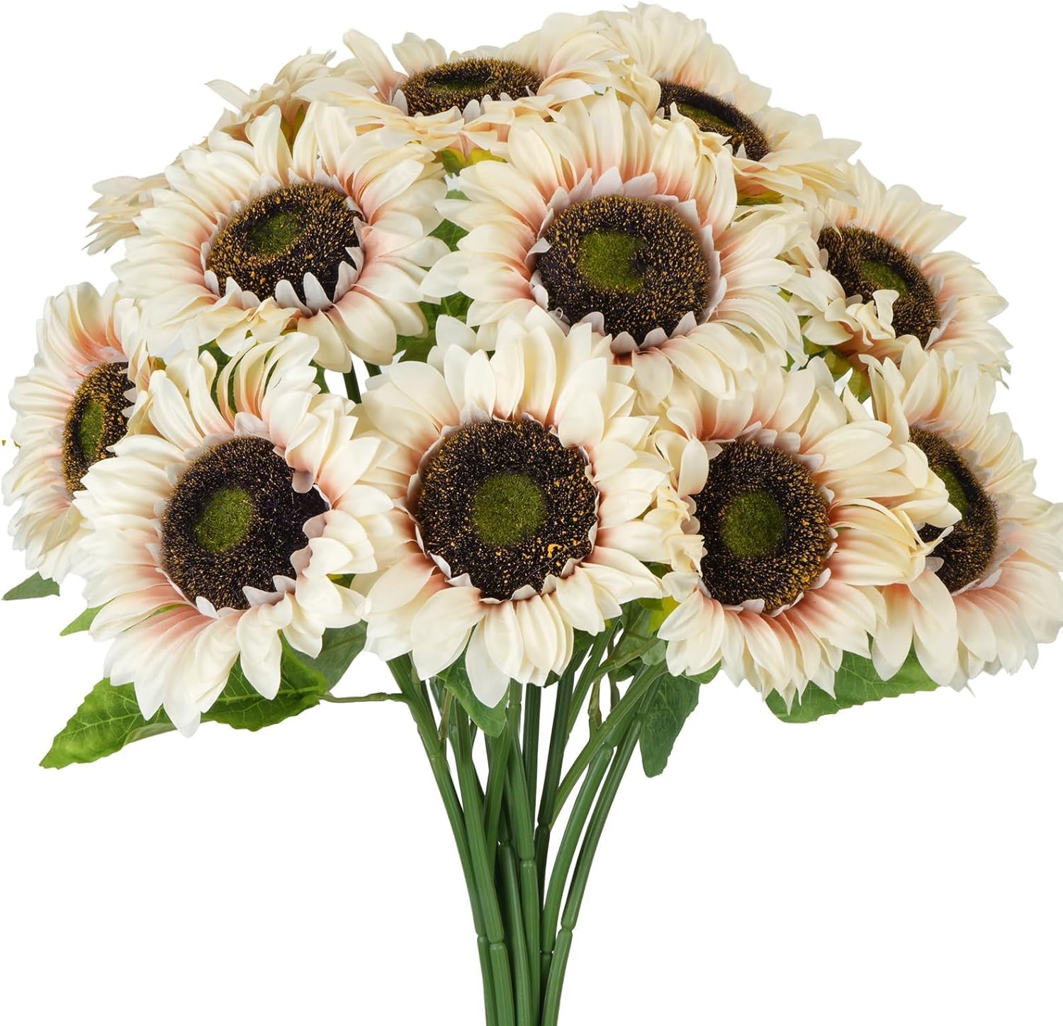 HUAESIN 12 Pcs 26" Sunflowers Artificial Flowers Long Stem White Fake Sunflowers with 6" Large Heads Realistic Silk Flower Arrangements for Indoor Outdoor Table Home Decor Garden Entryway Farmhouse