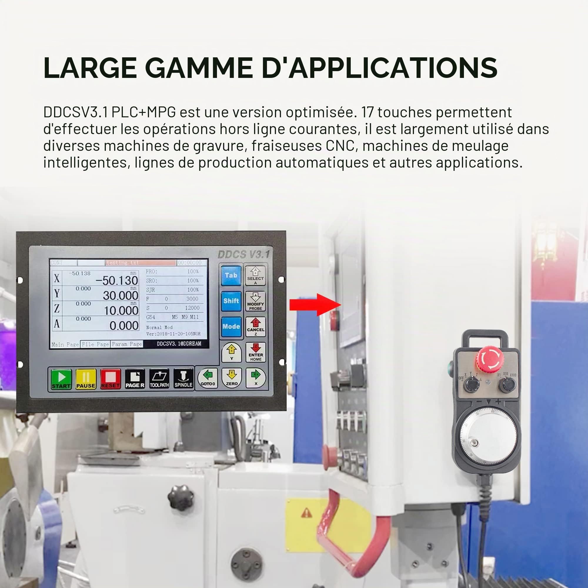 RATTMMOTOR Système de contrôle CNC 4 axes Mise à niveau DDCS V3.1, PLC CNC Système de contrôleur de mouvement hors ligne G Code TFT Écran lecture 24 V CC pour fraisage CNC