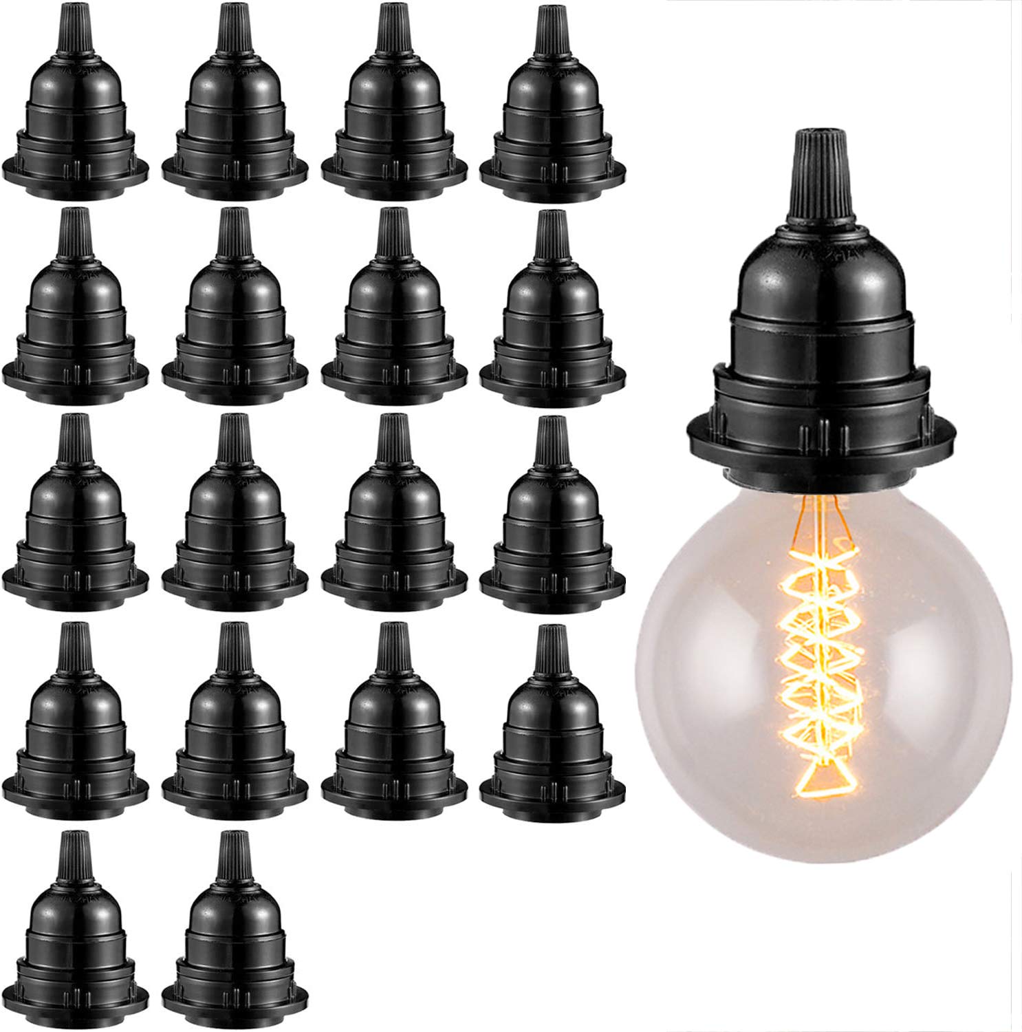 Mornajina 18Packs E27/E26 Medium Screw-in Light Sockets, Replacement Edison Retro Pendant Lamp Holders for Bulbs (#404)