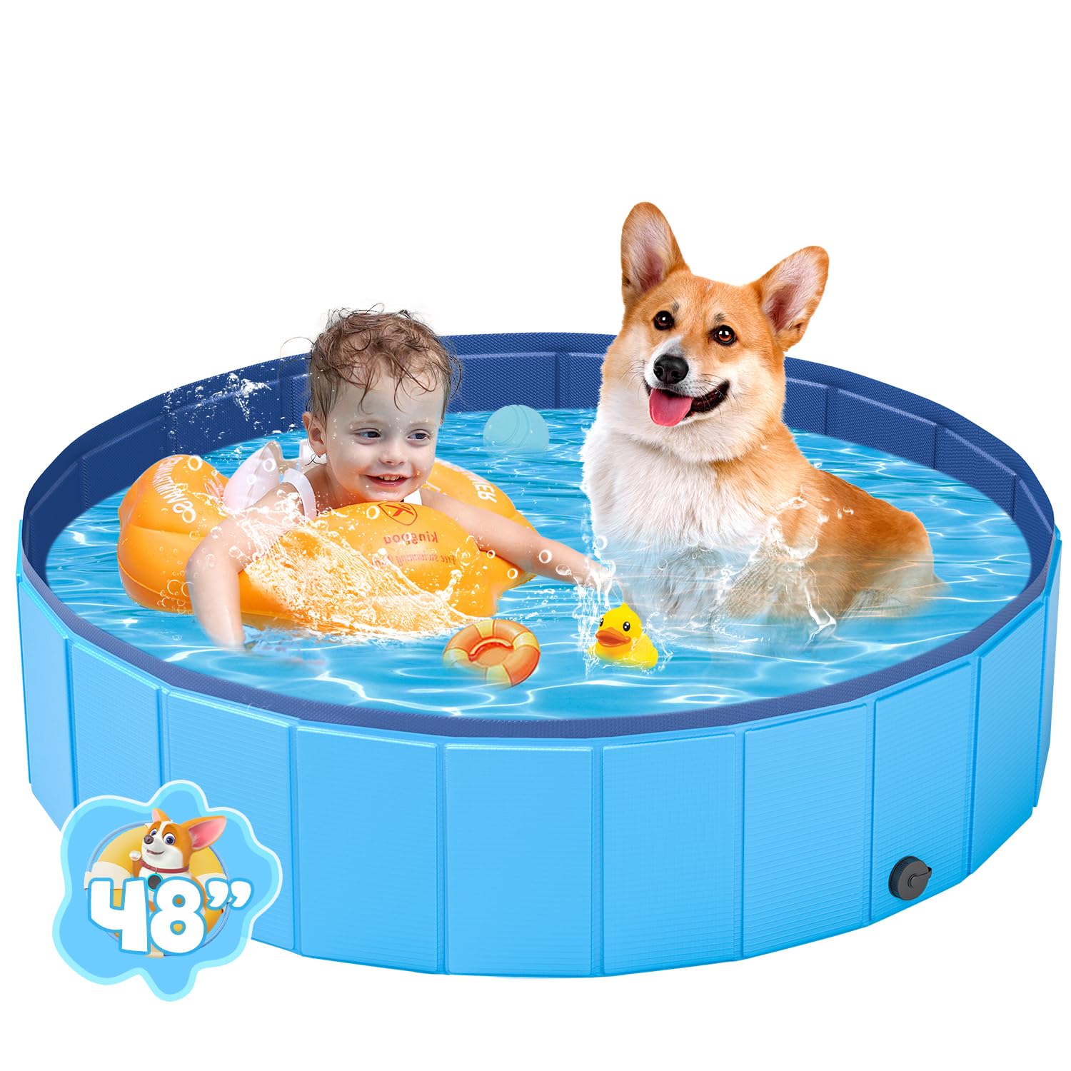YSJILIDE - Piscina para Perros, Piscina portátil de PVC, baño Plegable de plástico Piscina para Perros Grandes, medianos y pequeños y niños (L-47 x 12 Pulgadas, Azul)