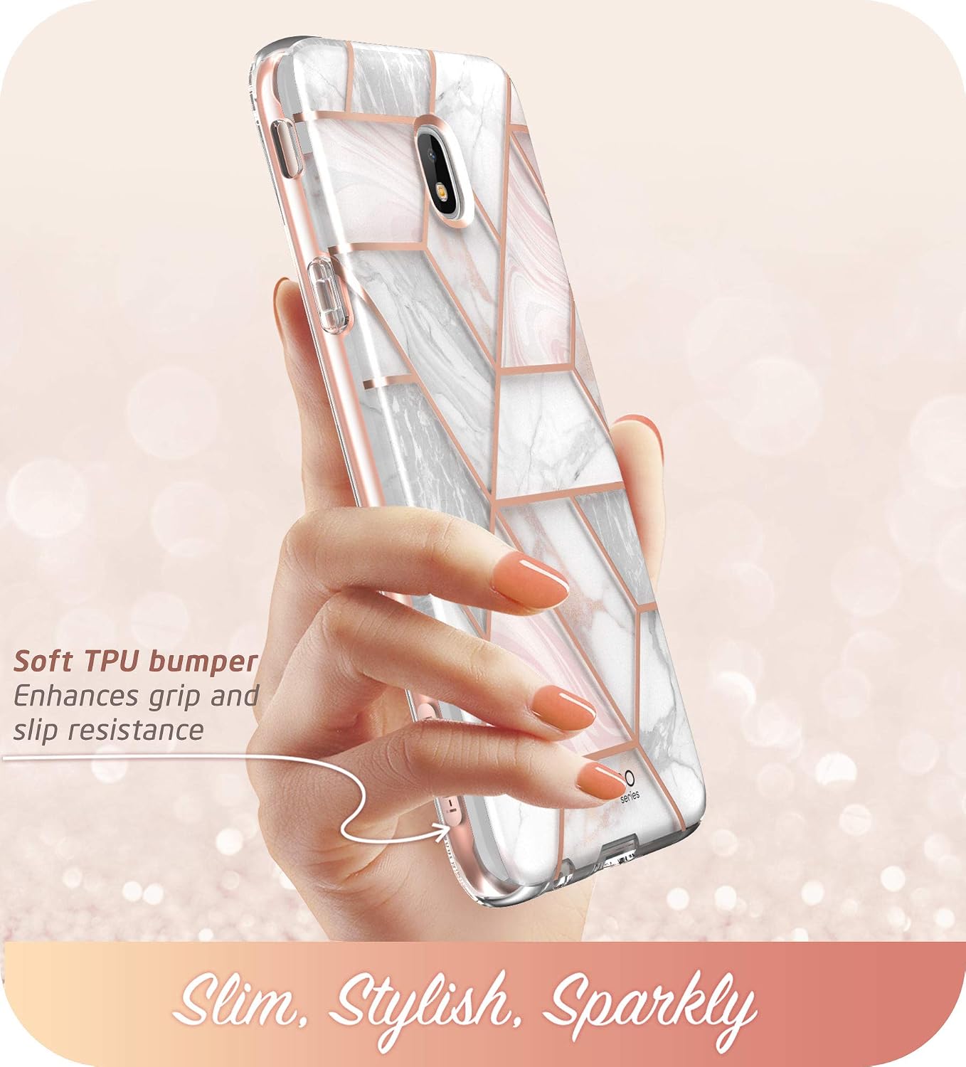 i-Blason Case Designed for Galaxy J7 2018, Cosmo Series Built-in Screen Protector Full-Body Glitter Bling Bumper Protective Case for Galaxy J7 (SM-J737), Not fit J7 2017 (SM-J727) (Marble)