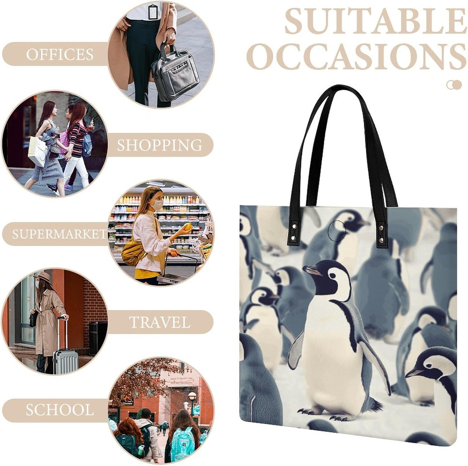 Cute Penguin Animal Pattern Handbags Large Capacity, Tote Bag Stylish Slouchy, Shoulder Bags for Work Beach Travel And Shopping Grocery.