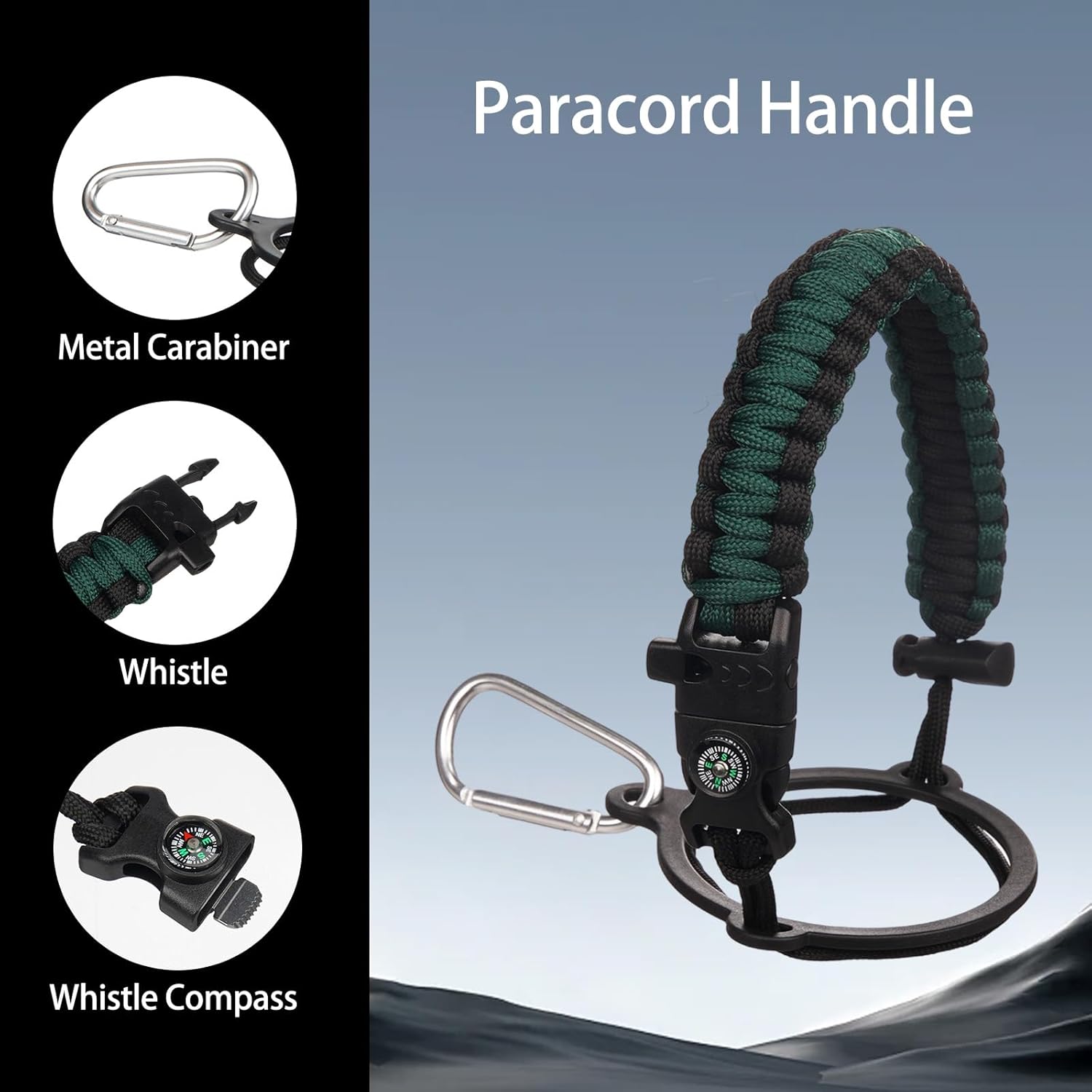 Insulated Water Bottle 64oz,Triple Wall Vacuum Stainless Steel(Dishwasher Safe),Leak Proof & Non-BPA,Flask Jug with Paracord Handle & Straw Spout Lids Sports Green - Image 5