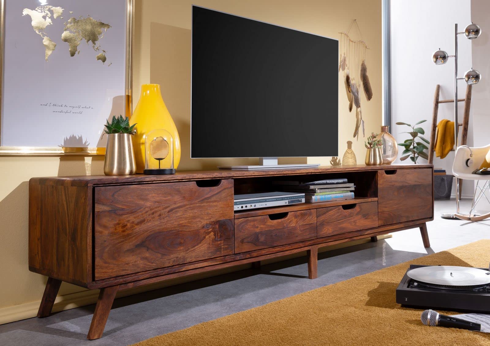 TV Cabinet Sheesham Wood Malmö 2#123 Lacquered - Dettaglio
