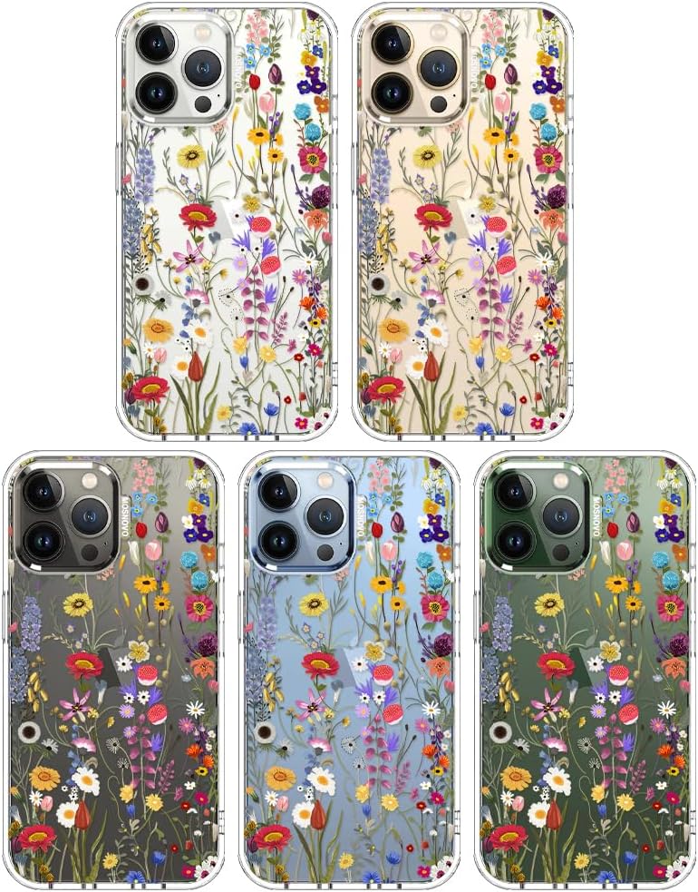 MOSNOVO Case for iPhone 13 Pro Max, [Buffertech 6.6ft Military-Grade Drop Protection] [Anti Peel Off Tech] Clear TPU Bumper Phone Case Cover Design - Wildflower Meadow - Image 3