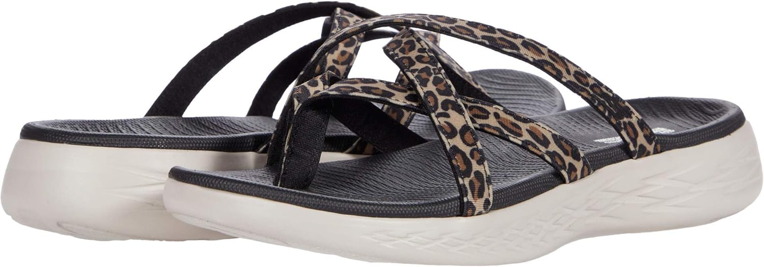 Skechers Women's ON-The-GO 600 Leopard Strap Sandal Flat, 6