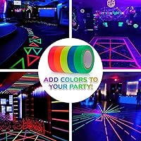 Vista 5 de Paquete de 5 cintas de luz negra – Cinta de neón reactiva a los rayos UV, juego multicolor: verde, rojo, amarillo, rosa y azul, cada rollo mide 16