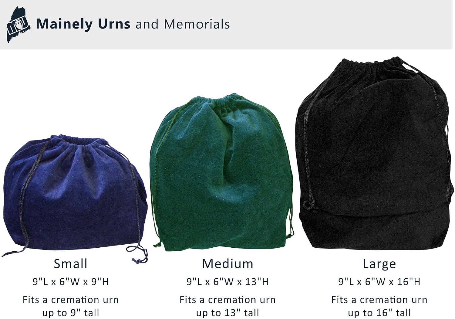 Large Blue Velvet Cremation Urn Bag - Velvet Cotton Bag for Urn - Large Size 9"L x 6"W x 16"H - Great for Holding a Pet or Human Urn Measuring 14"H or Smaller image 2