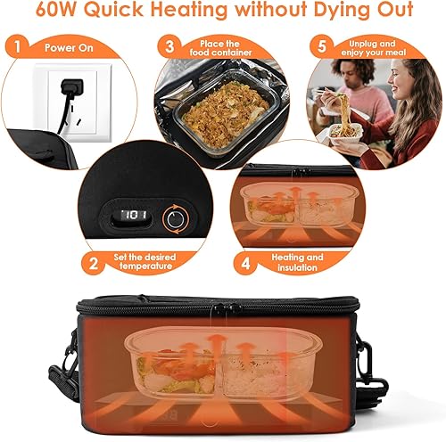 Miniatura 5 de Horno portátil, calentador de alimentos de temperatura ajustable, lonchera eléctrica con enchufe de pared, mini caja térmica personal para cocinar y
