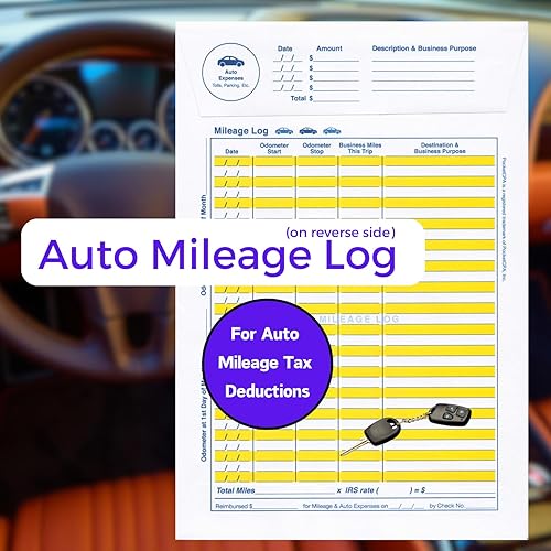 Miniatura 4 de Sobres organizadores de recibos 3 en 1 con registros de gastos y millaje | Paquete de 12 | Organiza recibos, rastrea gastos comerciales y registra