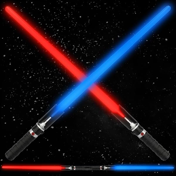 TOY Life Espada Luminosa 2 en 1 Azul y Roja Paquete de 2 para Niños, Espada Luminosa Expandible para Niños, LED + Sonido FX Dual, Juguete Luminoso, Espada de Guerra de Galaxias