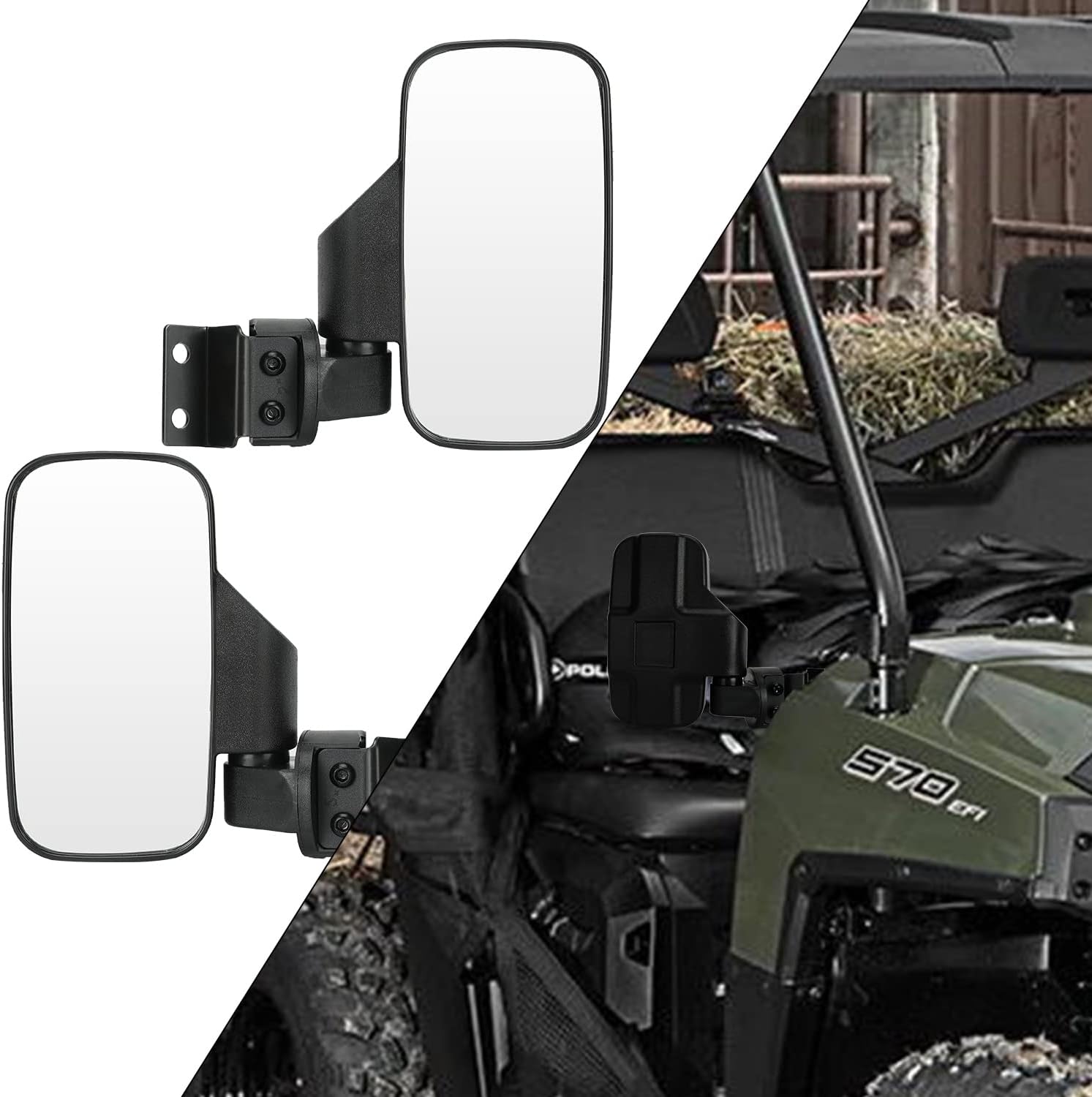 Ranger Sideview Mirrors - UTV Mirror for Polaris Ranger 570 900 XP 1000 2015-2025 General 1000, and Can Am Defender Maverick Trail UFORCE 600 1000 (Not Fit Full Door), Side by Side Mirrors