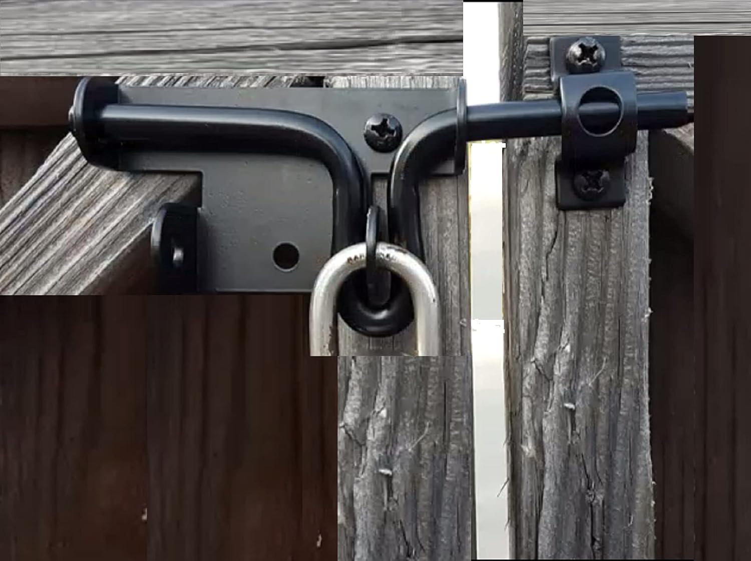 Black Heavy Duty Sliding Bolt Latch with Hanging Lock Hole, Left and Right Sliding Bolt, Used for Wooden Fence, Courtyard Door, Indoor and Outdoor Door Latch, Solid Thickened Iron Hardware
