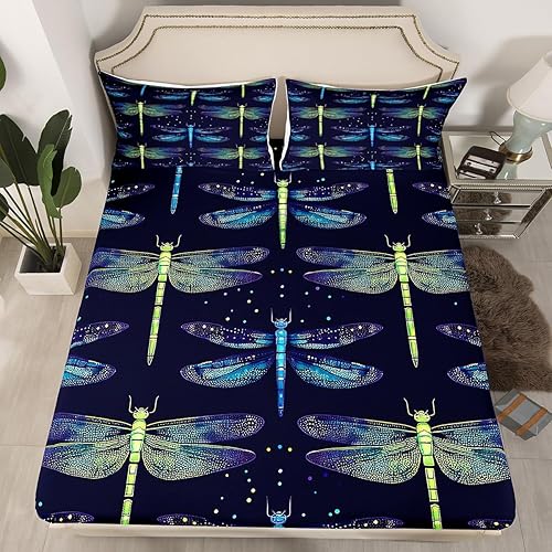 Sábana bajera de libélula, tamaño matrimonial, diseño de libélulas voladoras para niños, juegos de ropa de cama de animales estéticos rústicos para disponible en Yaxa Costa Rica