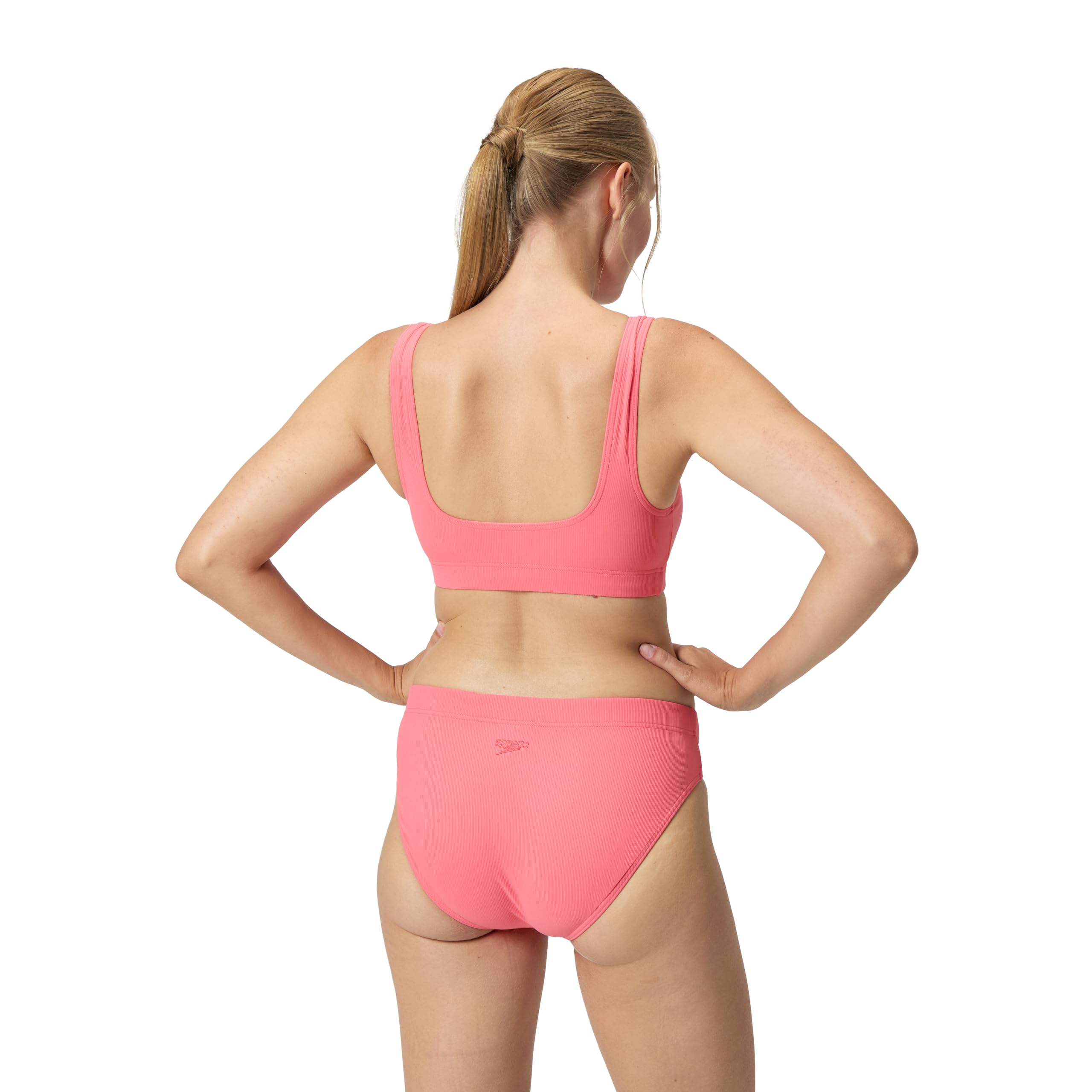 Speedo Costume da bagno da donna strutturato con profondo scollo a U, 2 pezzi, color sabbia corallo